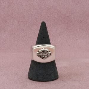 harley davidson sterling silver mens vtg classic shield signet ring size 8.75
